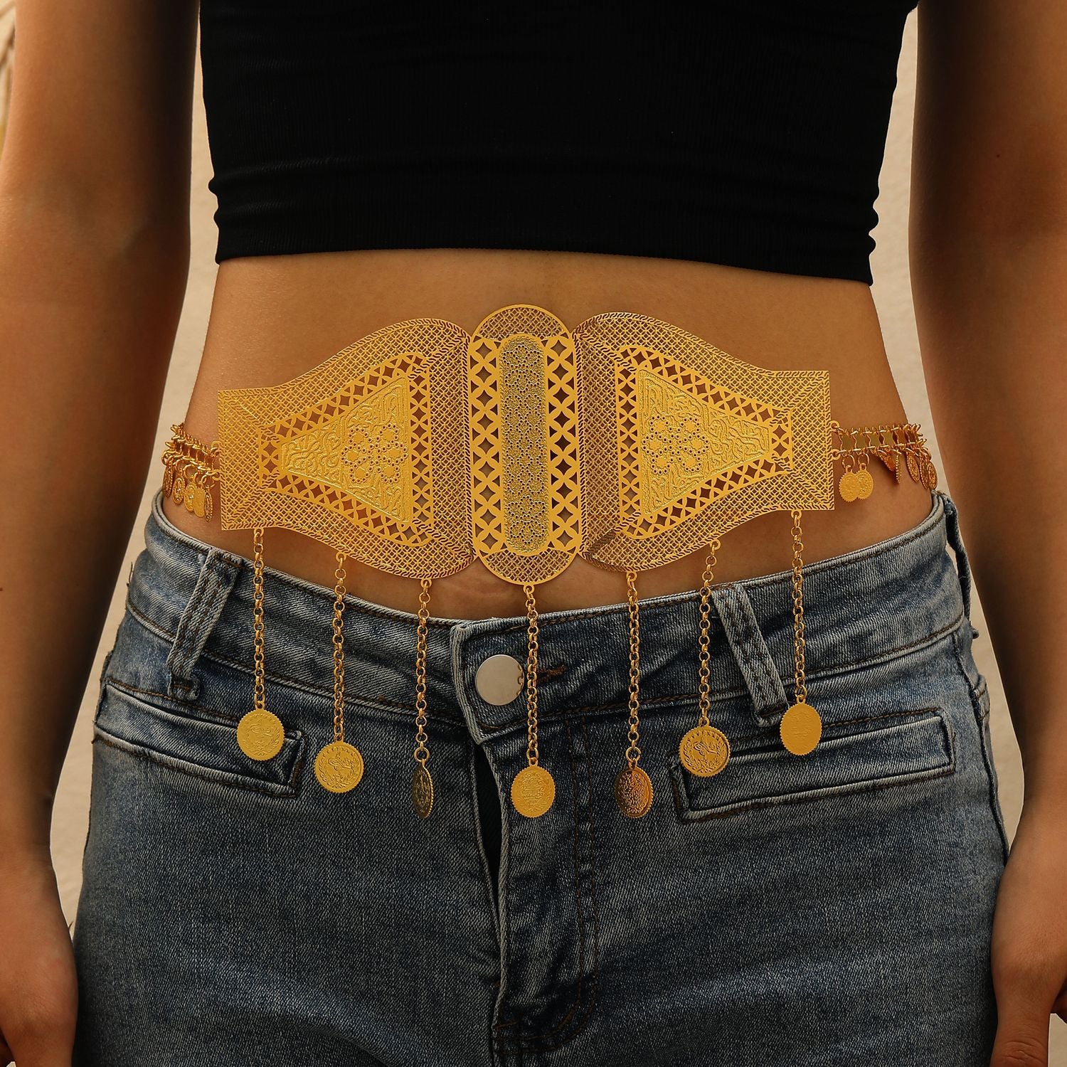 Wholesale Retro Middle Eastern Ethnic Style Layered Necklace And Bracelet Set Gold Tone Alloy Jewelry Accessory For Boutique Resale