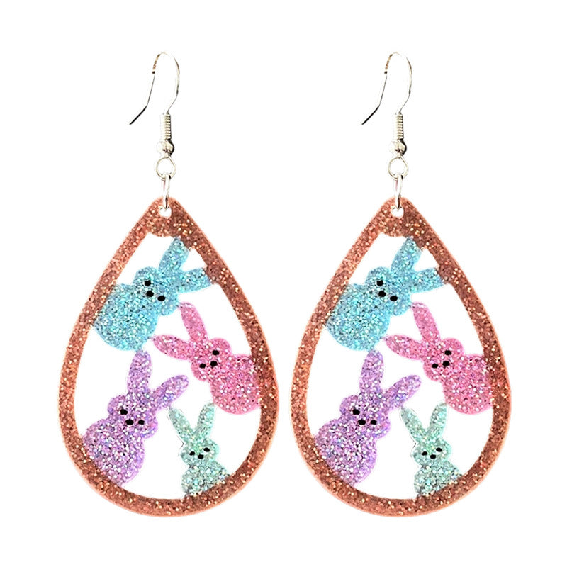 Wholesale 2pcs Acrylic Easter Glitter Bunny Earrings