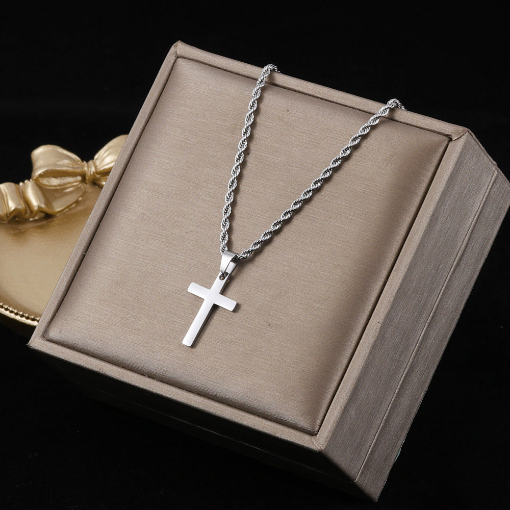Wholesale  stainless steel twist chain cross necklace