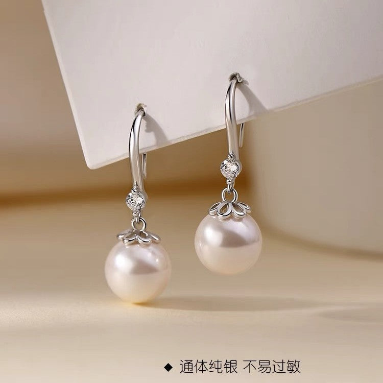 Wholesale S925 Sterling Silver Pearl Ear Hook  Vintage Earrings
