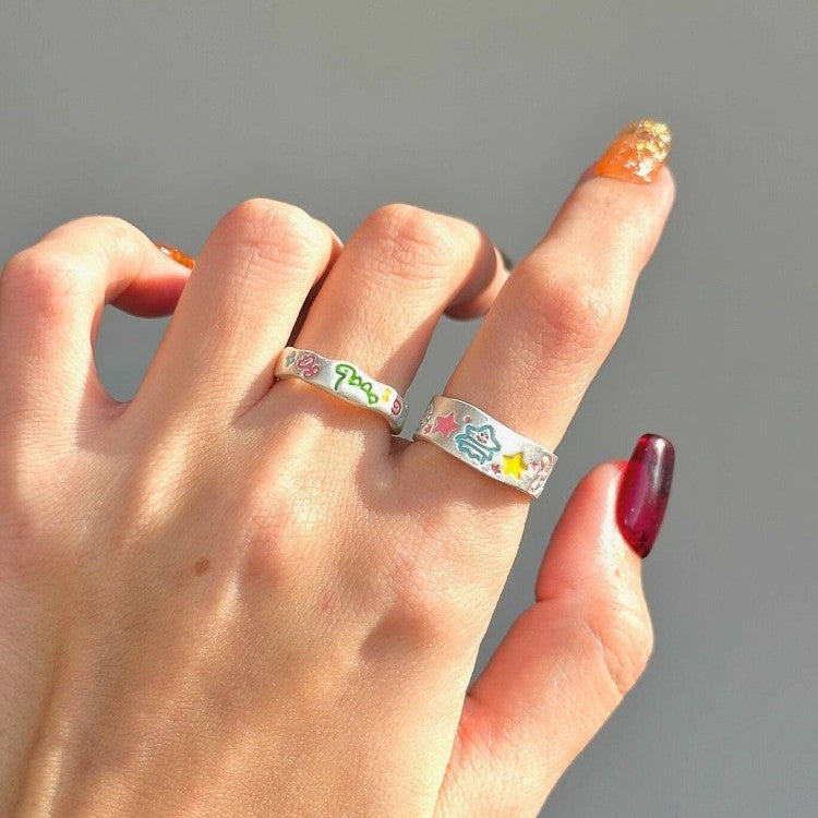 Wholesale Painted Christmas tree doodle matte ring