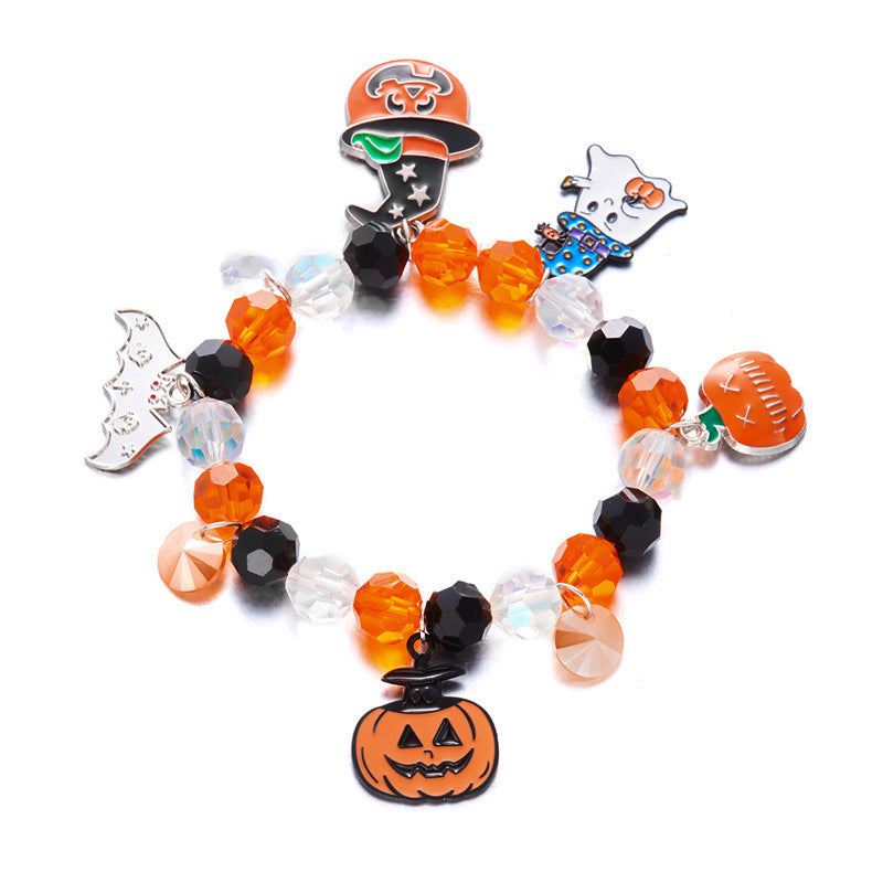 Wholesale Funny cartoon crystal bracelet pumpkin spider skull pendant beaded bracelet