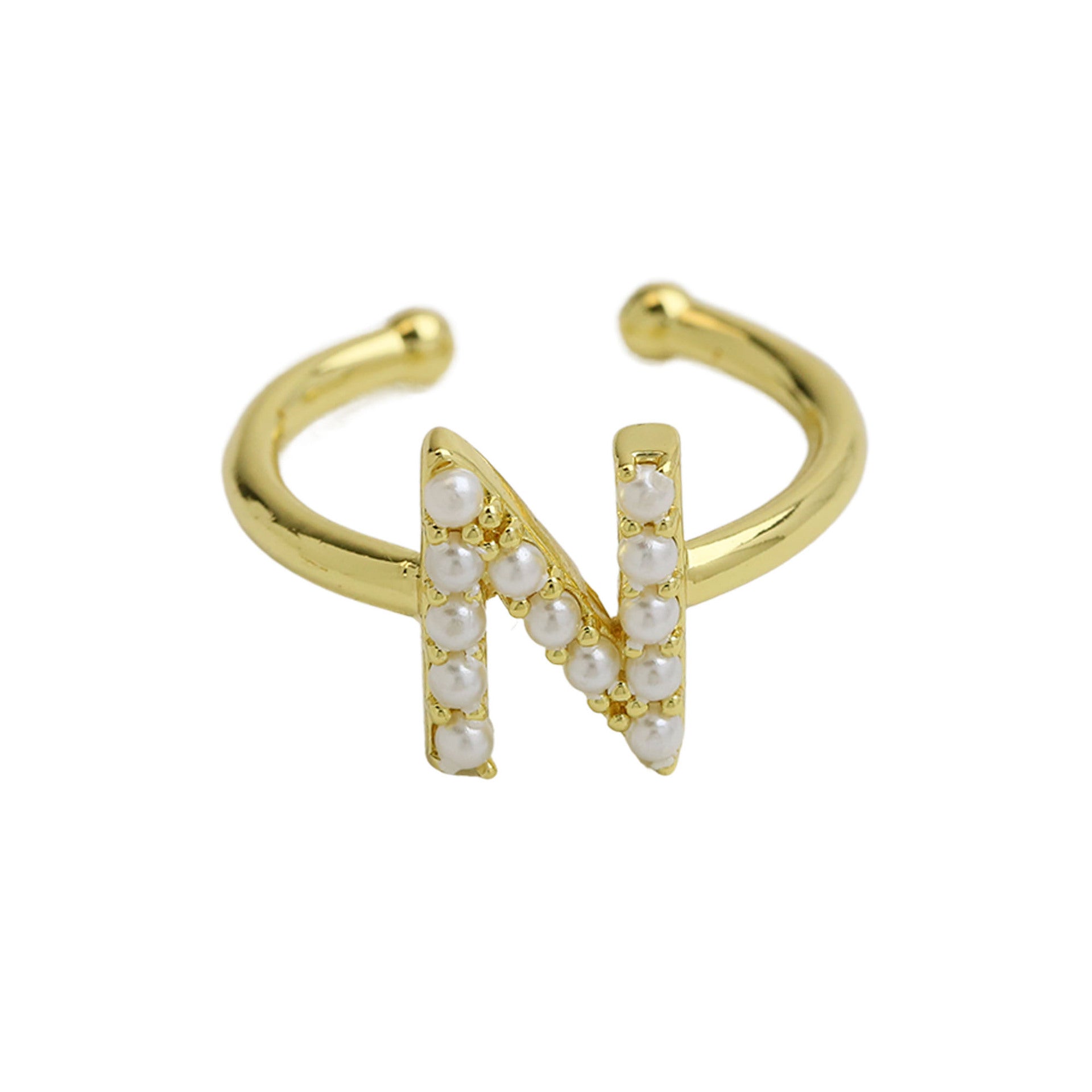 Wholesale  brass pearl 26 English letters open ladies ring