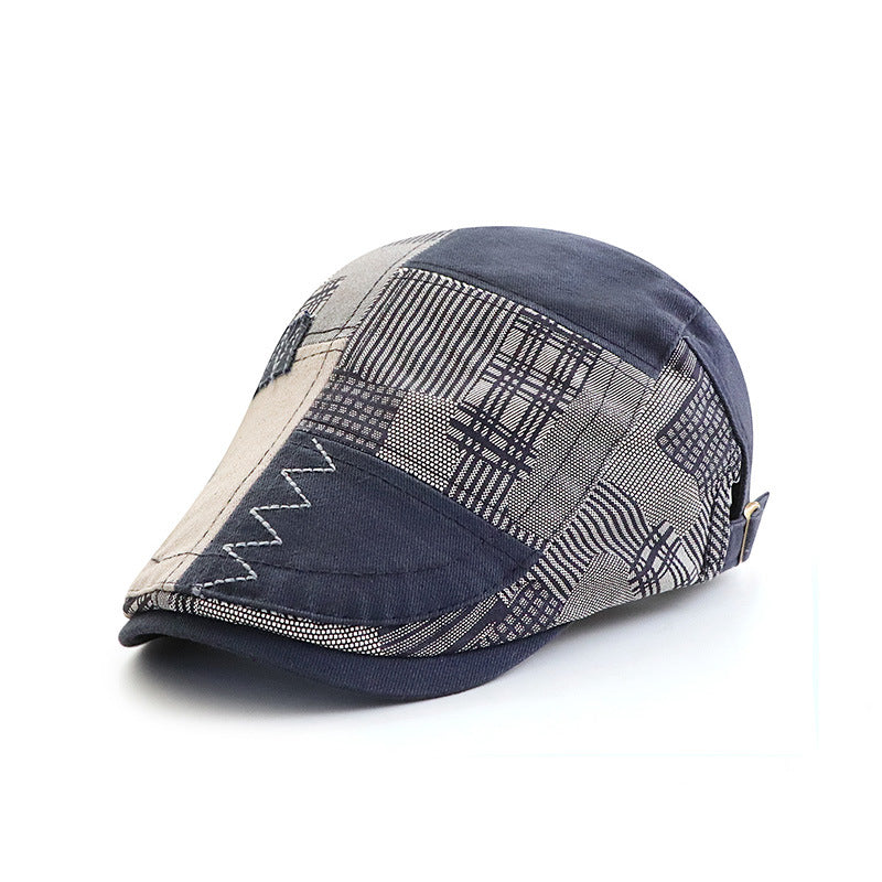 Wholesale Patchwork Plaid Cap Visor Retro Beret Hat ACC-HT-YangGuan007