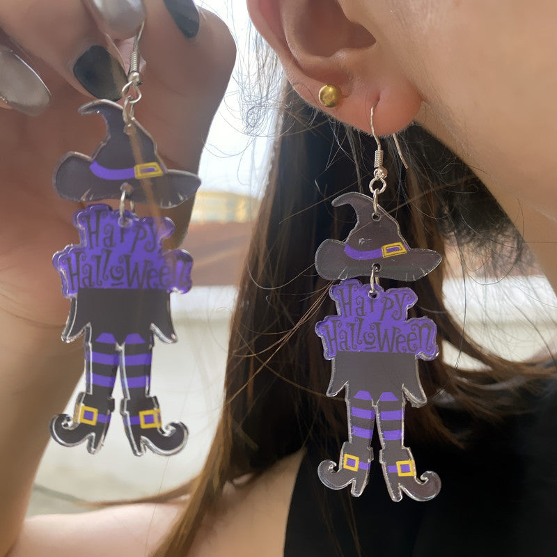 Wholesale  Earrings Acrylic Double-Sided Long-Legged Witch Pumpkin  Earrings
