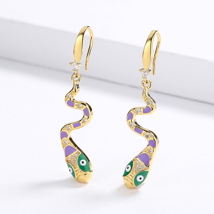 Wholesale  cute creative animal cartoon jewelry suit enamel snake ring stud earrings