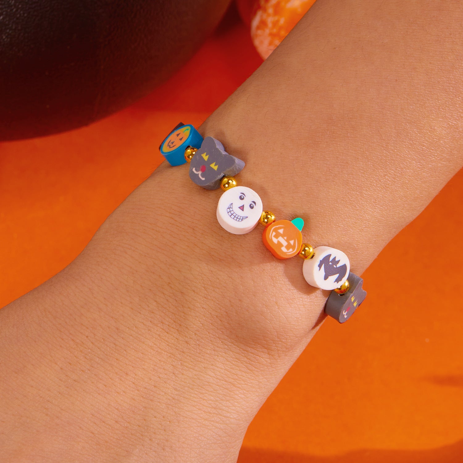Wholesale   Pumpkin Ghost Cat Pumpkin Skull Contrasting Color Soft Bracelet