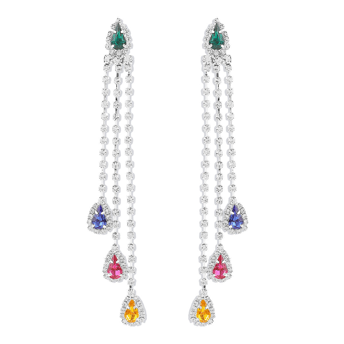 Wholesale Retro Color Water Drop Pendant Earrings Flash Diamond Elegant Claw Chain