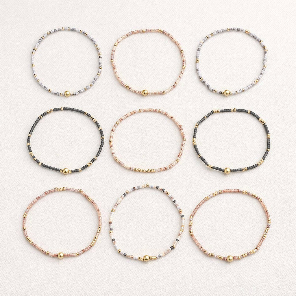 Wholesale Bohemian Glass Bead Bracelet Set 9-Piece Fashion Accessory Boutique Gift