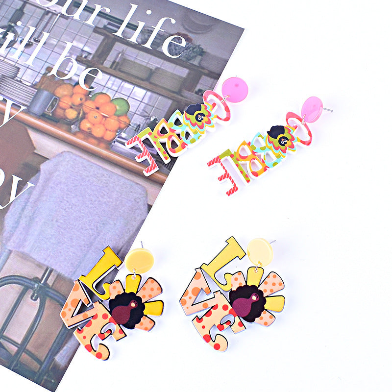Wholesale  Thanksgiving Acrylic earrings Turkey pumpkin maple leaf earrings