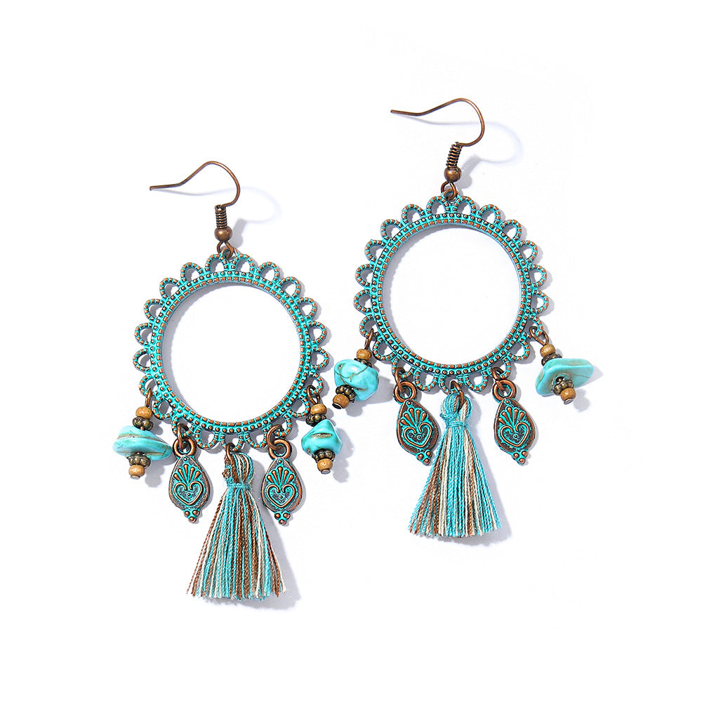Wholesale Handmade Woven Tassel Earrings Bohemian Style Zinc Alloy Summer Beach Holiday Fashion Accessory