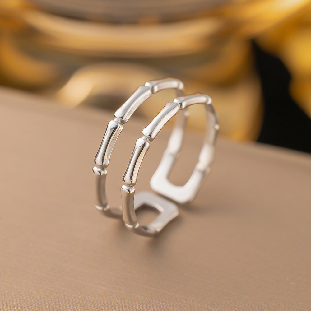 Wholesale Double Bamboo Open Titanium Steel Rings Adjustable Rings ACC-RS-YiBao004