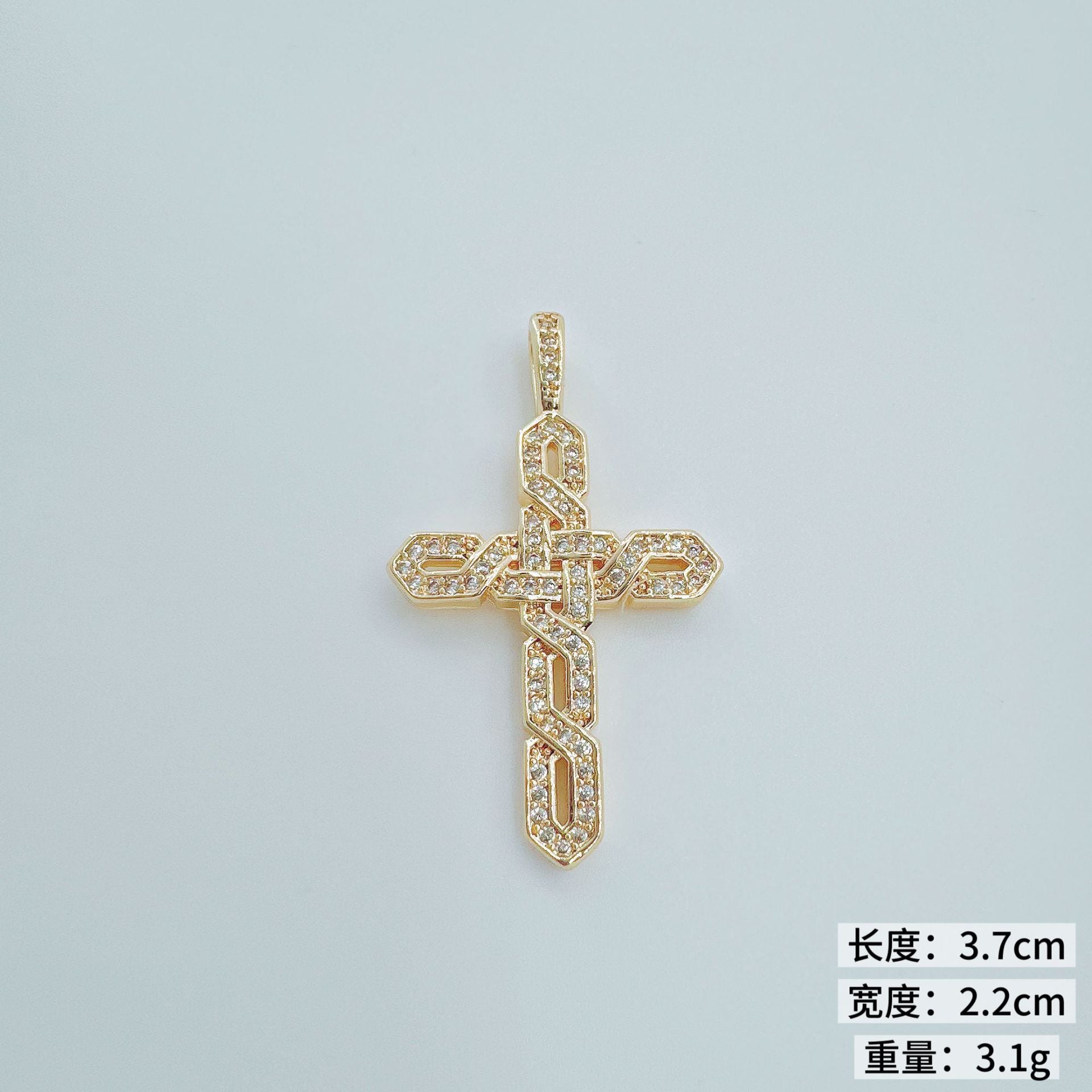Wholesale Full Rhinestone Cross Pendant Necklace,  Copper Plated,  Fashion Jewelry Accessory for Gift or Boutique Resale