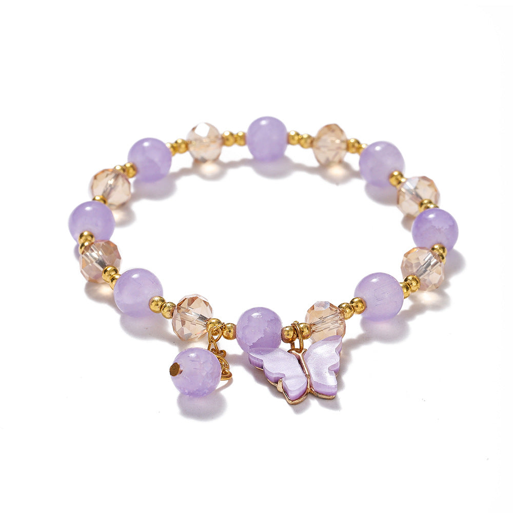 Wholesale Blue Butterfly Artificial Crystal Beaded Bracelet Chinese Style Chic Fashion Accessory Travel Souvenir Gift