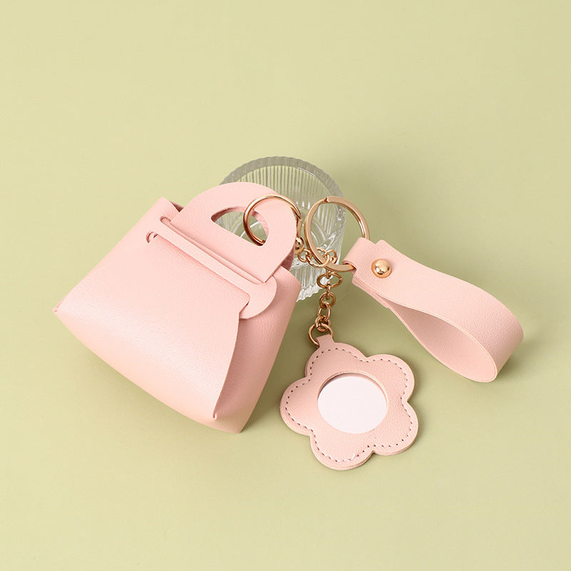 Wholesale Pink PU Purse Keychain with Mirror - Gift Bag Charm for Keys