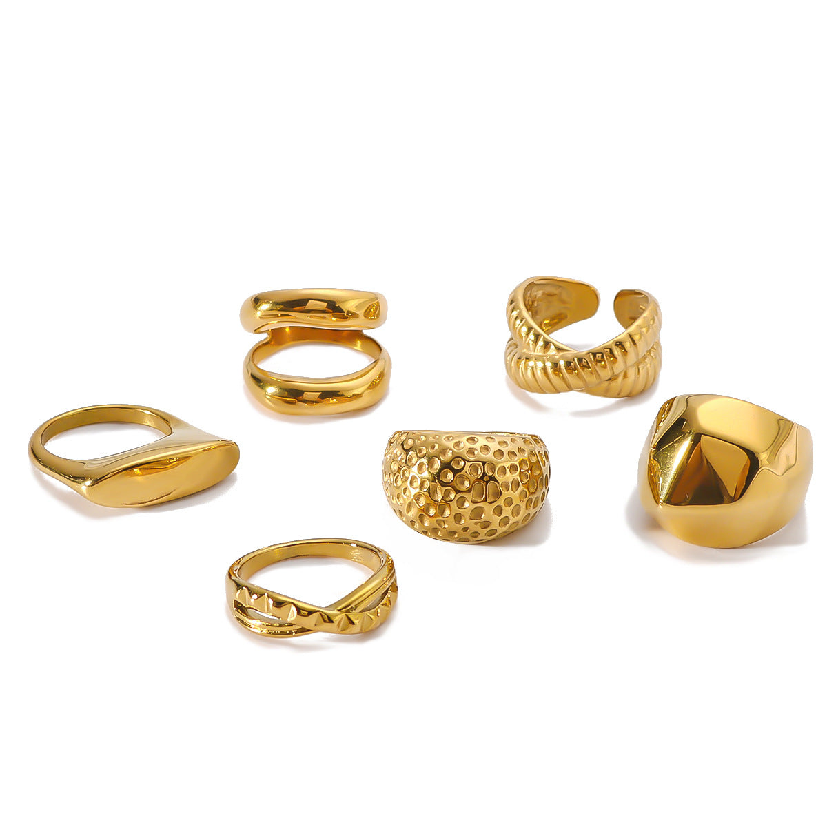 Wholesale Hammered Geometric Titanium Steel 18K Gold Plated Ring