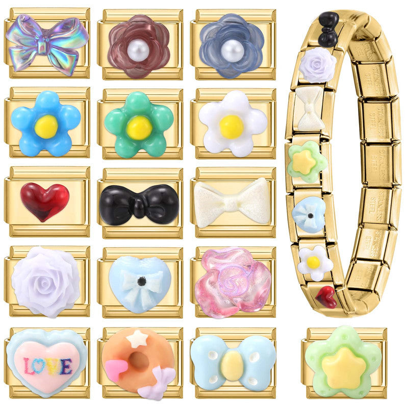 Wholesale Italian Charm Bracelet 9mm DIY Splicing Flower Stainless Steel Composable Bracelet