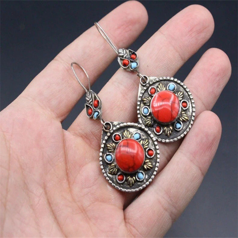Wholesale Retro Chinese Style Turquoise Gourd Pendant Earrings,  Stylish Everyday Wear Jewelry Accessory