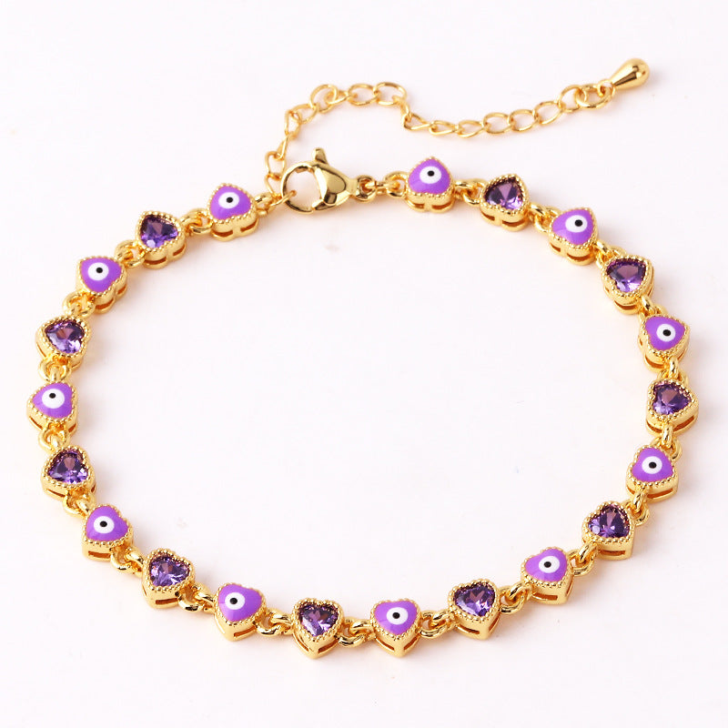 Wholesale Zircon Heart Devil Eyes Adjustable Bracelet Zircon Bracelets ACC-BT-Ruib001