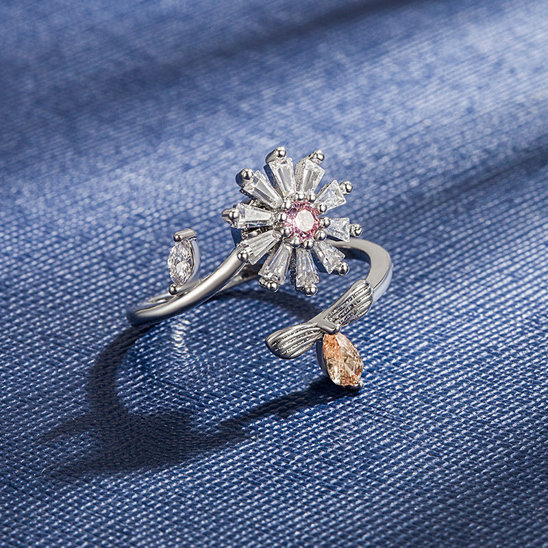Wholesale Flower Shape Opening Ring Adjustable Rotating Ring