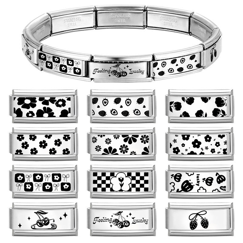 Wholesale Italian Charm Bracelet 9mm DIY Splicing Long Black and White Series Stainless Steel Composable Bracelet