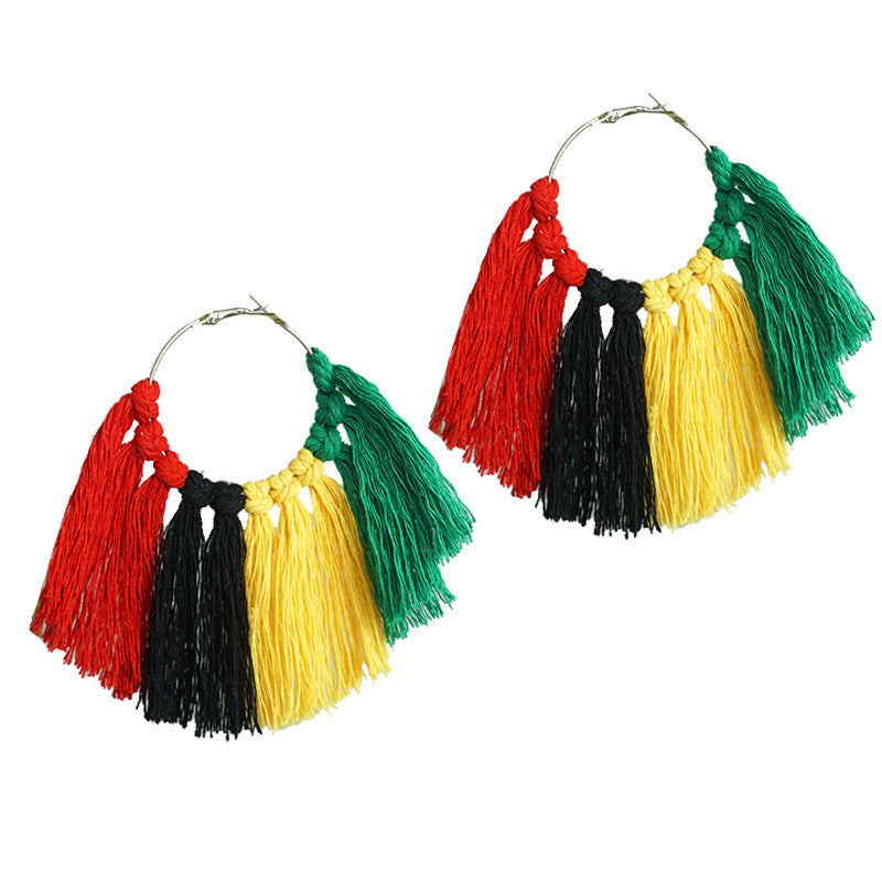 Wholesale 2 Pairs/pack Juneteenth Liberation Day Tassel Wooden Earrings Acrylic Earrings ACC-ES-HY076