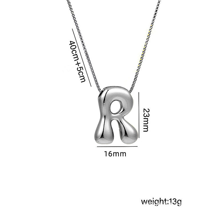 Wholesale Brass Glow Balloon Bubble Cute Chubby 26 English silver Letter Pendant Necklace