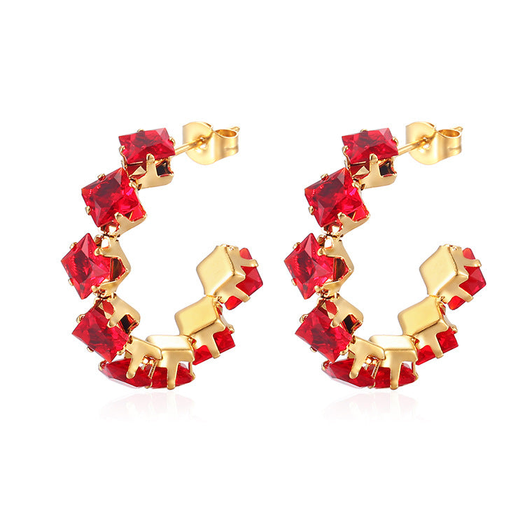 Wholesale Square Claw Zircon Earrings Stainless Steel Jewelry Accessory
