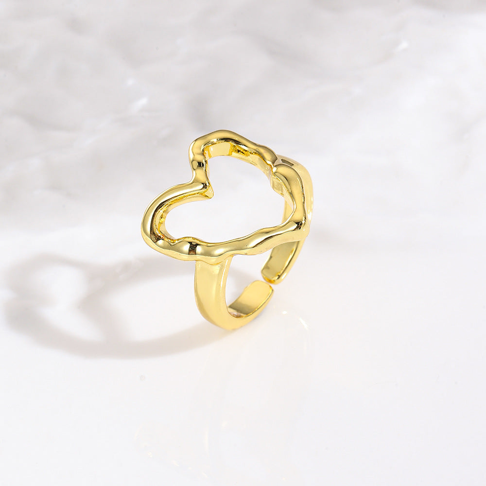 Wholesale Glossy geometric concave and convex heart star four-leaf clover adjustable ring