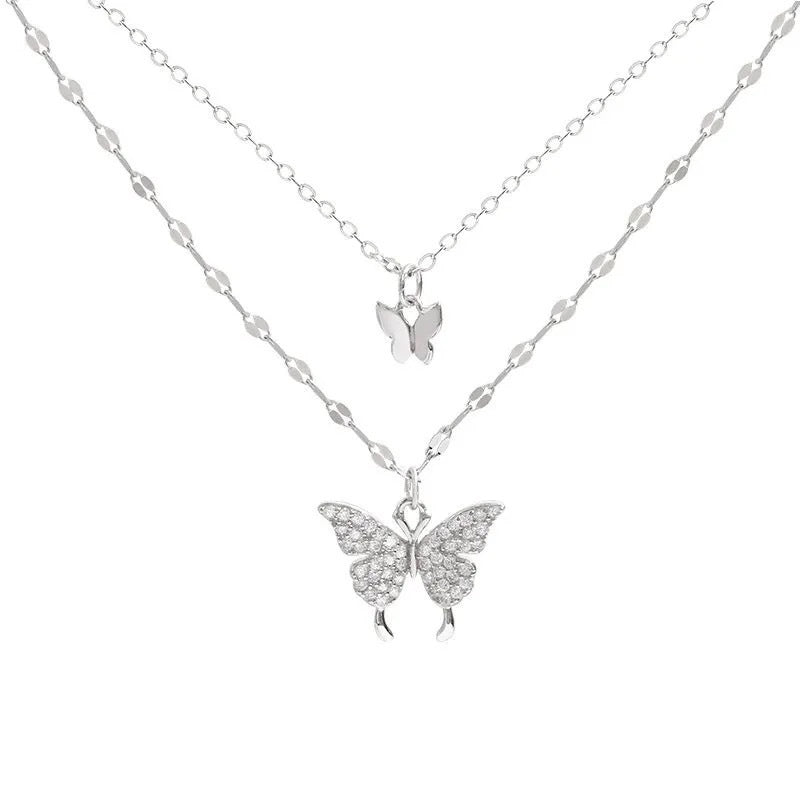 Wholesale Alloy Double Layer Butterfly Necklace