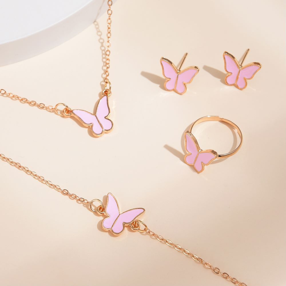 Wholesale Alloy Butterfly Necklaces Bracelet Four-piece Set ACC-NE-ShiLing001
