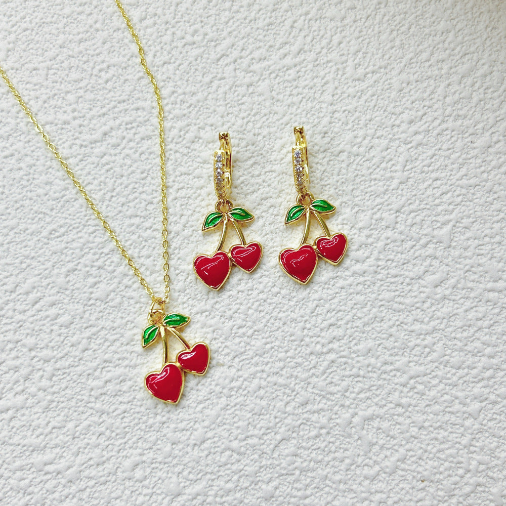 Wholesale Fruit Red Cherry Strawberry Necklace Earrings Jewelry Set