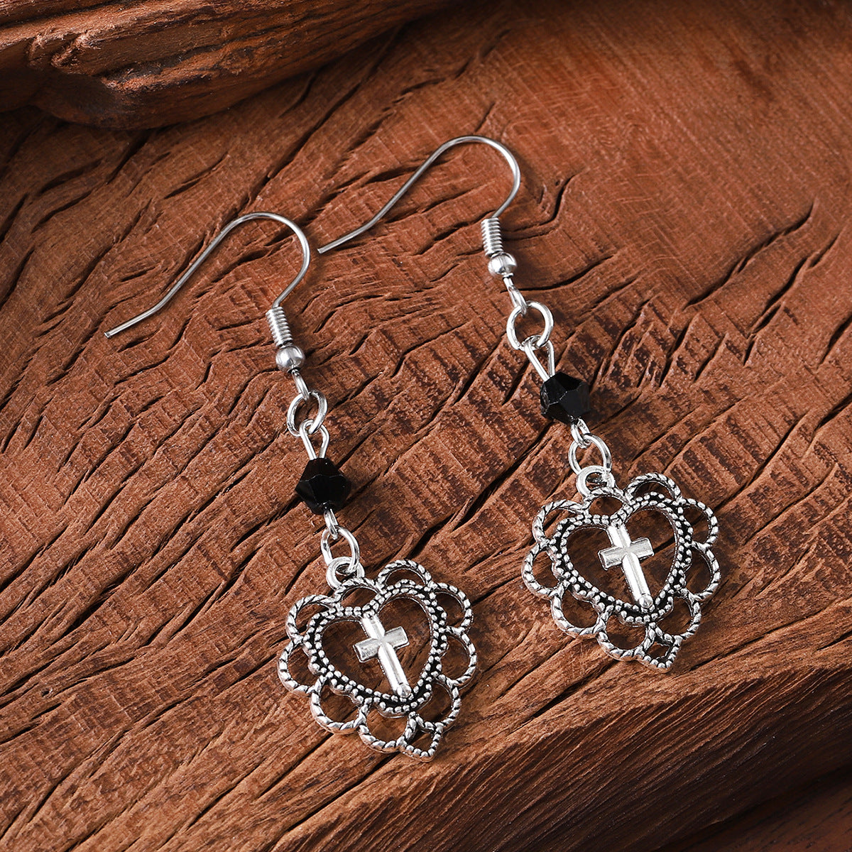 Wholesale  Gothic Punk silver Hollow Cross Pendant Earrings