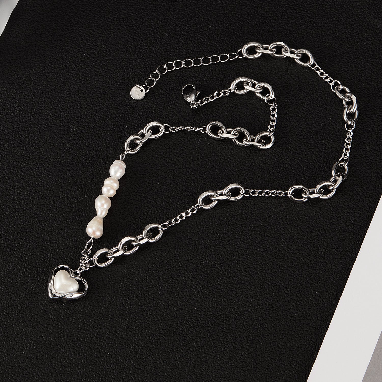 Wholesale titanium steel natural freshwater pearl love necklaces