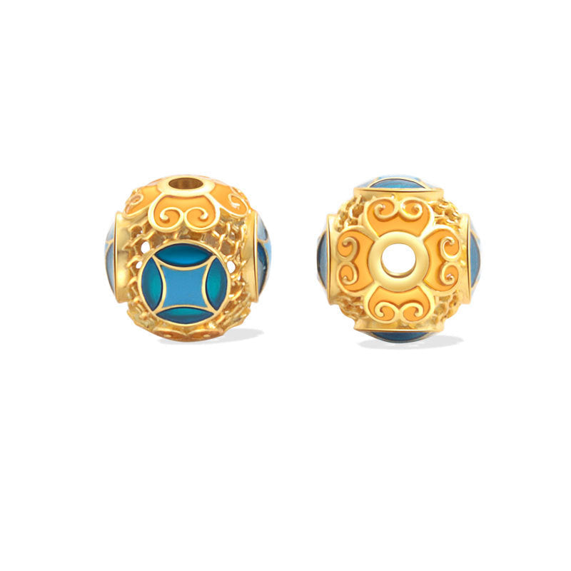 Wholesale S925 sterling silver ancient method sand gold dripping oil burning blue spacer beads