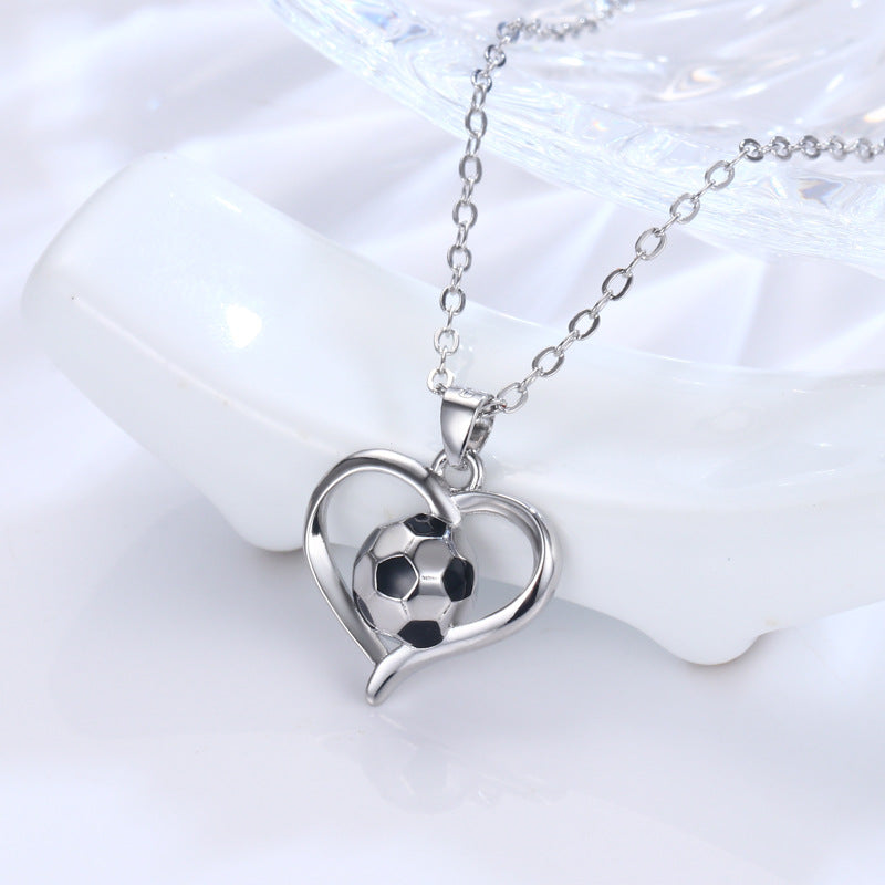 Wholesale football white copper heart shaped necklace