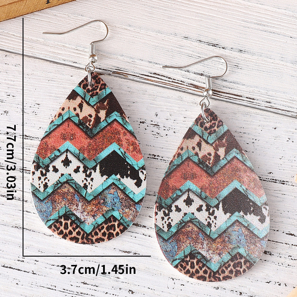 Wholesale Western Ethnic Leopard Dairy Pattern Turquoise Pattern Water Drop Earrings