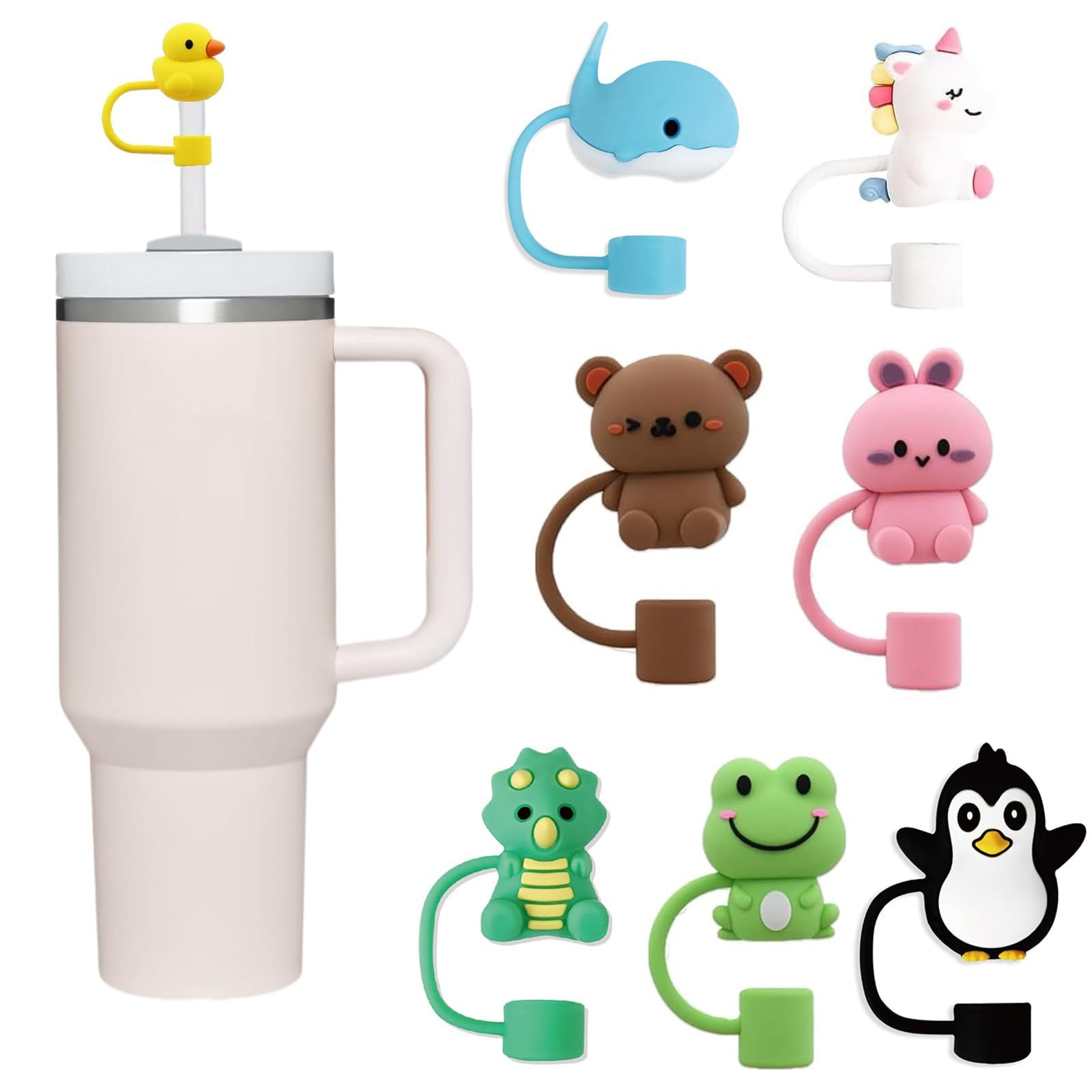 Wholesale  Cartoon Animal Rabbit Panda 10mm PVC Soft Straw Tube Cap