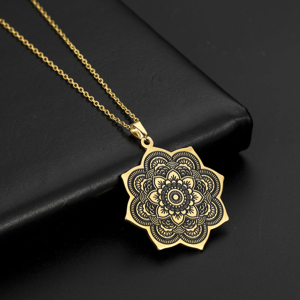 Wholesale Mandala Flower Pendant 304 Stainless Steel Necklace ACC-NE-GeXiang002