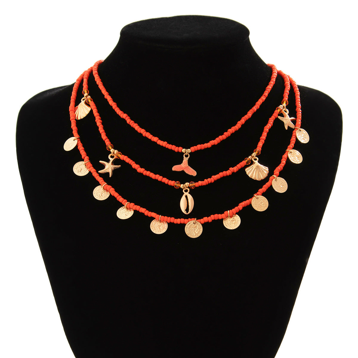 Wholesale  Sequin Shell Starfish Collarbone Necklace Colorful Beads Beaded Fishtail Necklace