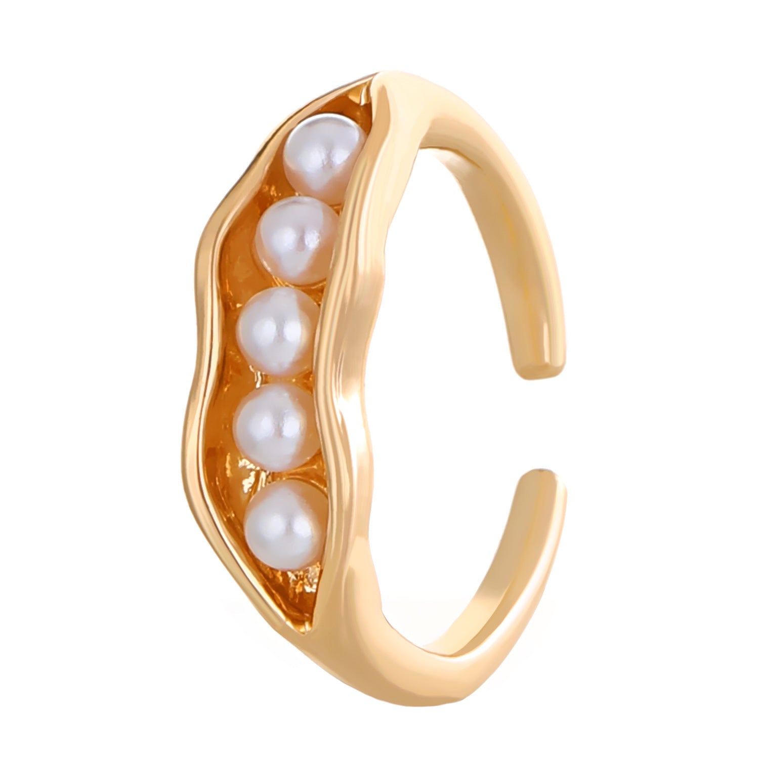 Wholesale open pod-shaped inlaid  pearl ring