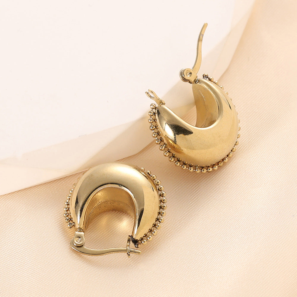 Wholesale Titanium Steel Earrings Thick Cylindrical C Shape Round Earrings  ACC-ES-ZhongZhe009