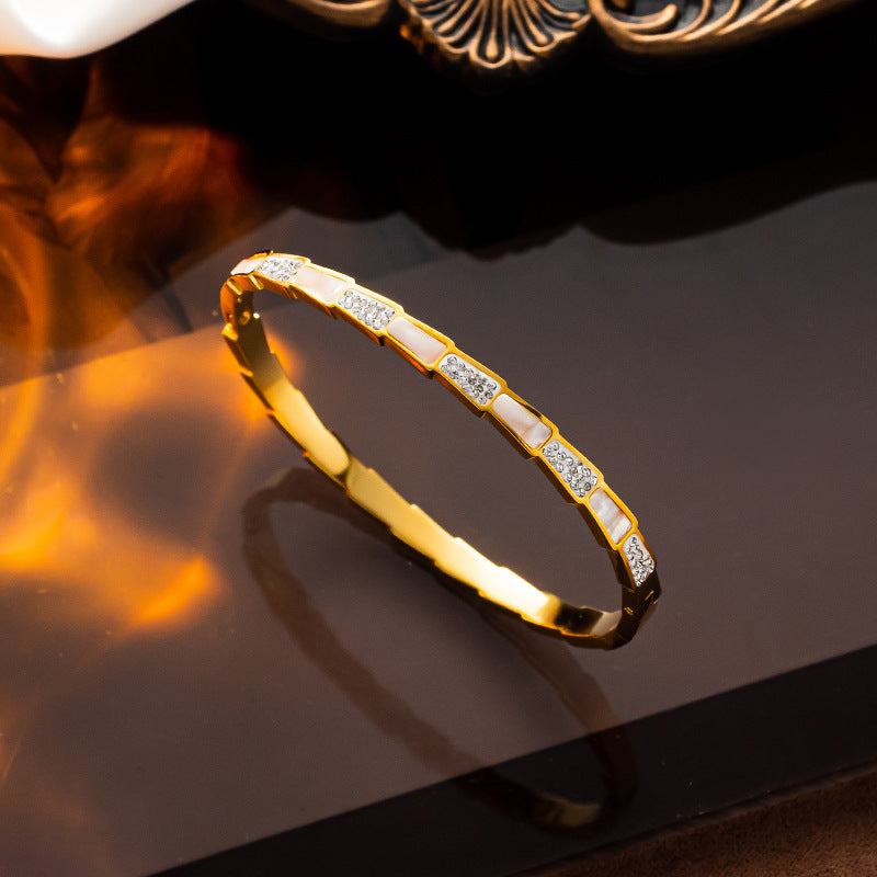 Wholesale Titanium Steel White Mother-of-pearl Snake Bone Bracelet ACC-BT-NaBao007