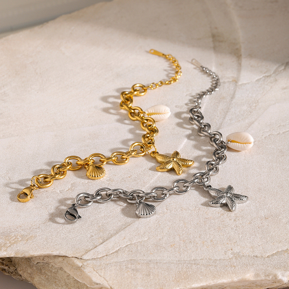 Wholesale 18k gold stainless steel starfish shell conch bracelet