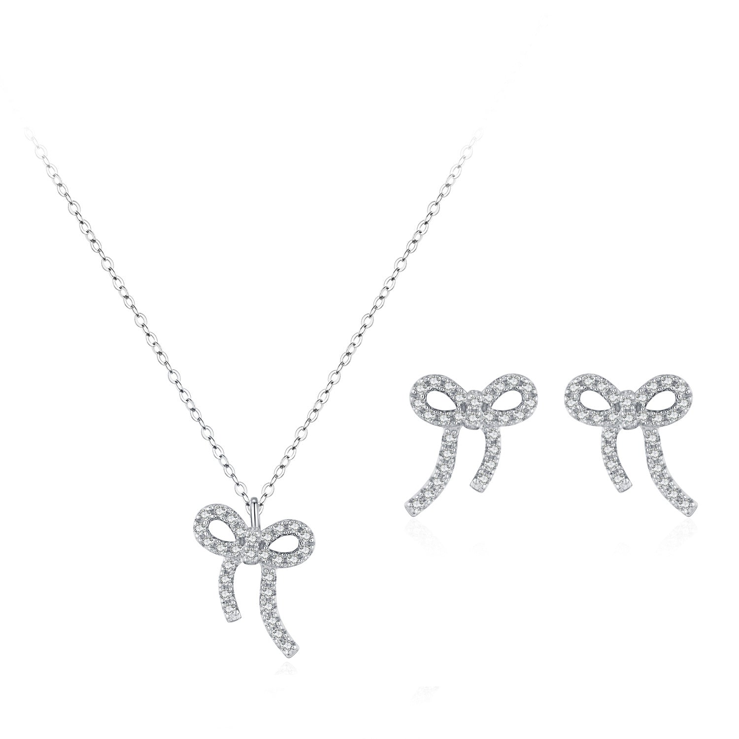 Wholesale S925 Sterling Silver Sweet Elegant Bow Earrings Necklace