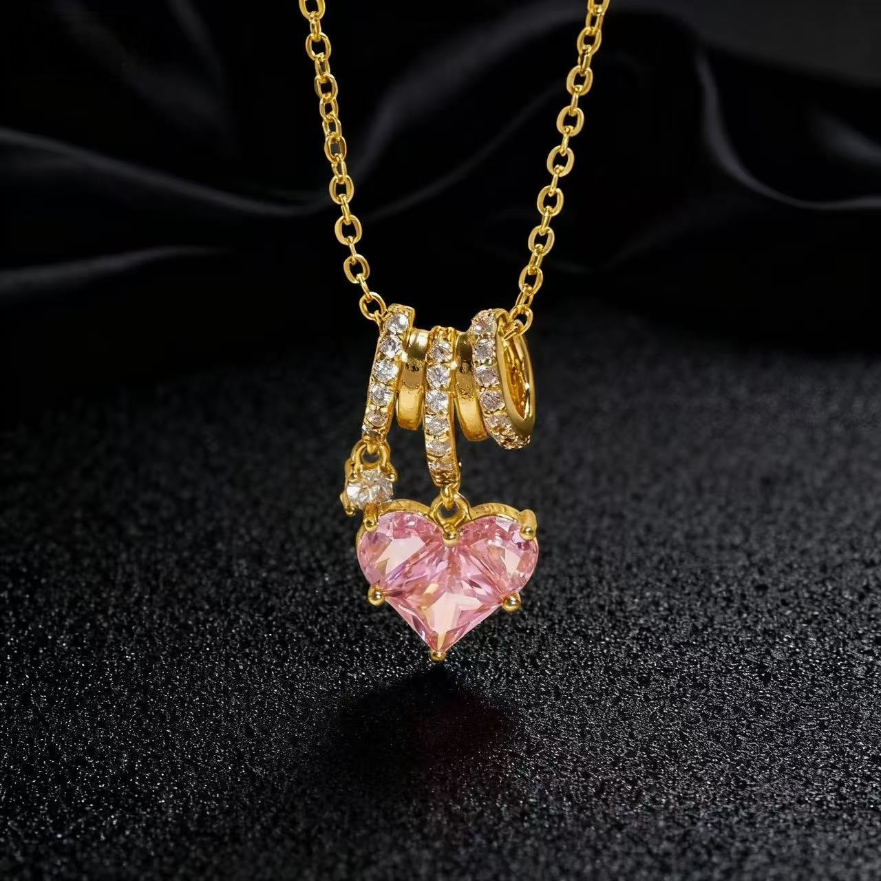 Wholesale Boutique Heart Flower Pendant Necklace Set Colorful Zircon Copper Jewelry Gift