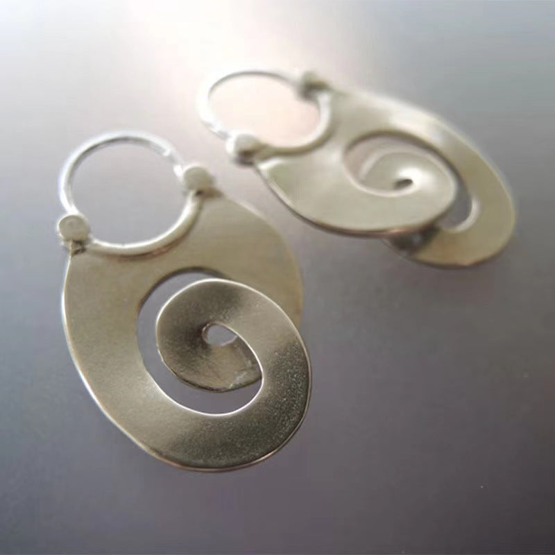 Wholesale Arc Metal Ancient Silver Hollow Spiral U-Shaped Earrings