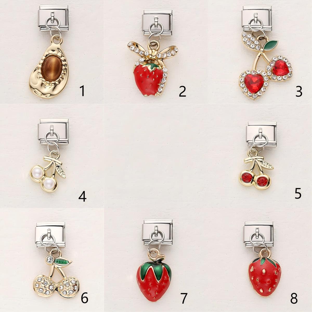 Wholesale 10pcs Italian Charm Bracelet 9mm DIY Splicing Strawberry Avocado Pendant Stainless Steel Composable Bracelet