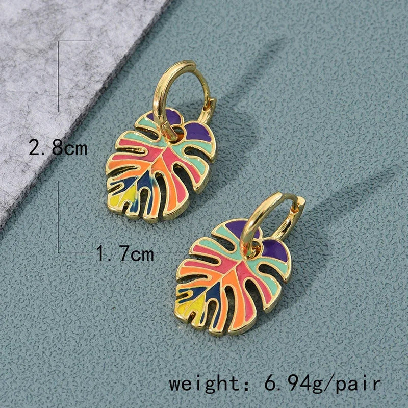 Wholesale Zinc Alloy Drop Oil Leaf Cactus Earrings Trendy Jewelry Accessory for Everyday Wear