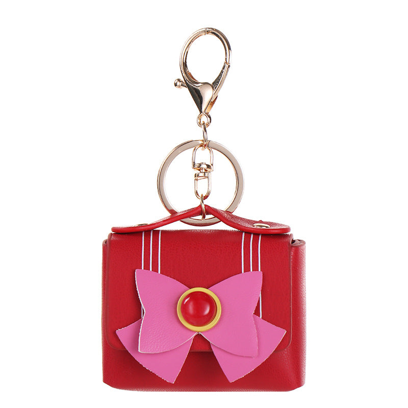 Wholesale Light Blue Leather Keychain Pendant With Bow And Butterfly European Style Car Key Accessory